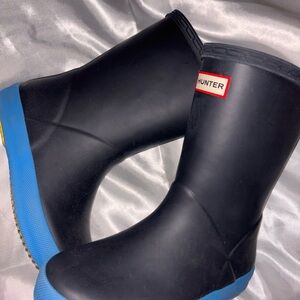 Hunter Kids Black Rain Boots with Blue Soles
